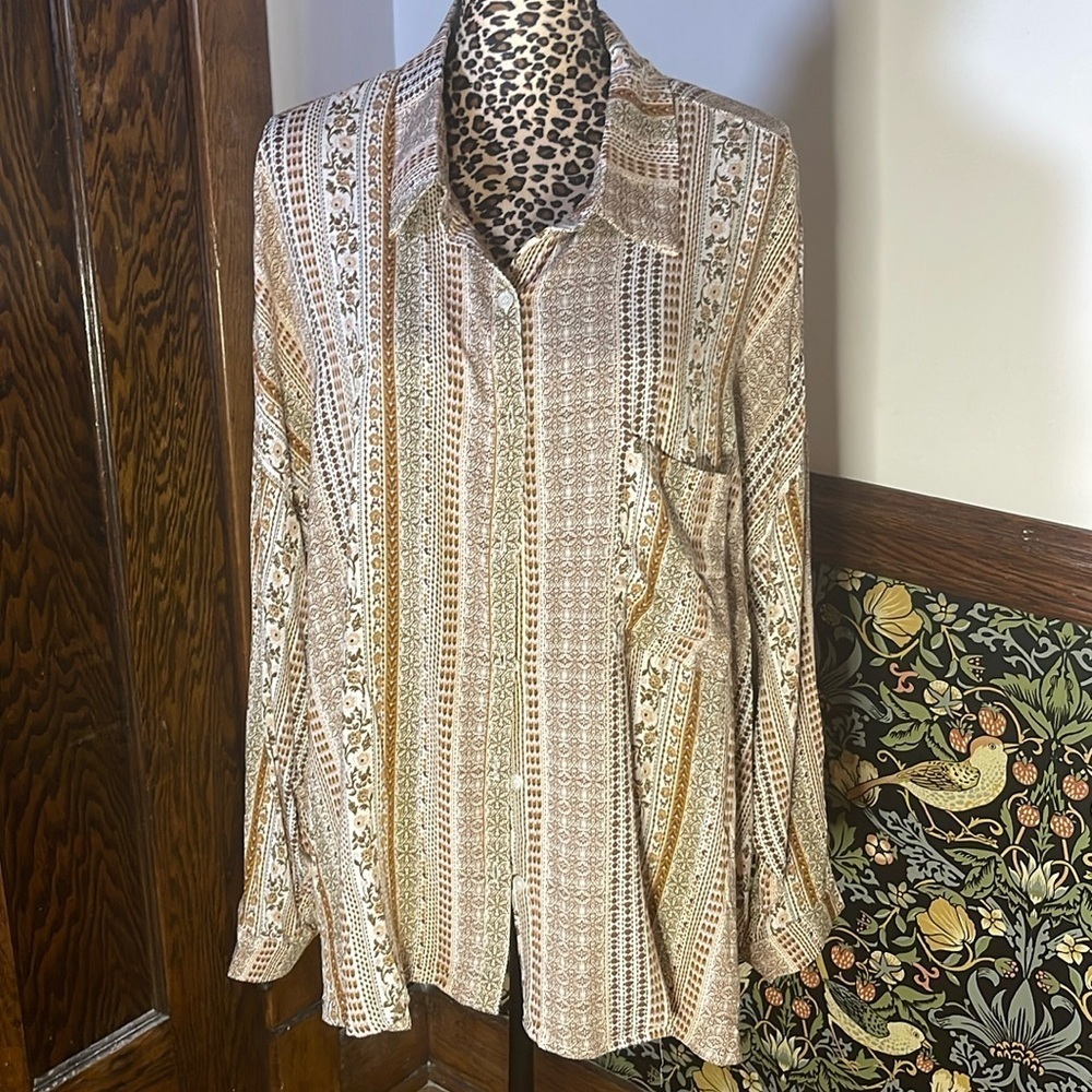 Emily Wonder Floral Stripe Blouse, Size 1X, NWT